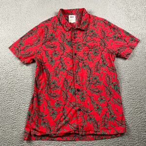 Levi's Button Up Shirt Men's Medium Red Green Floral Hawaiian Camp